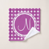 Paars Polka Dot Monogram Bad Handdoek (Wasdoekje)