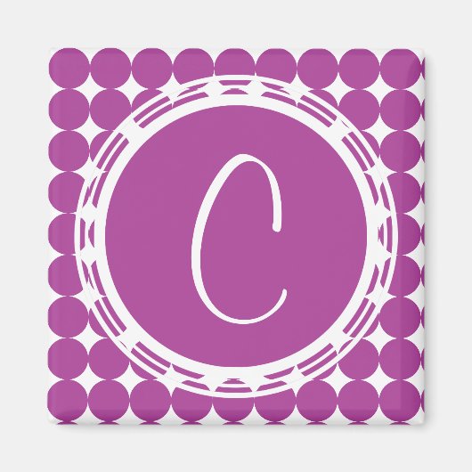 Paars Polka Dot Monogram Magneet (Voorkant)