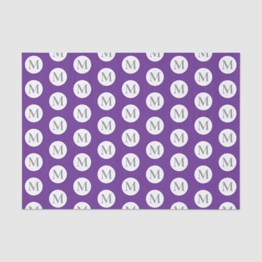 Paars Polka Dot Monogram Tissuepapier (Voorkant)