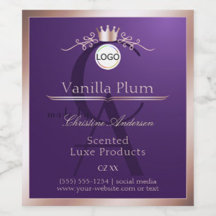 Paars Productlabel Roze Gouden Frame Logo Monogram Wijn Etiket