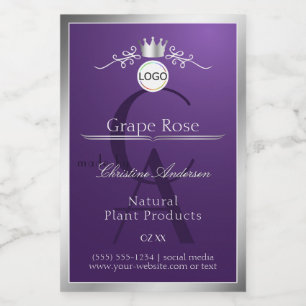 Paars Productlabel Zilveren Frame Logo Monogram Voedselcontainer Etiket