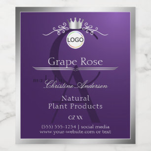 Paars Productlabel Zilveren Frame Logo Monogram Wijn Etiket