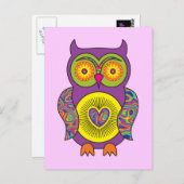 Paars Psychedelic Owl Briefkaart (Voorkant / Achterkant)