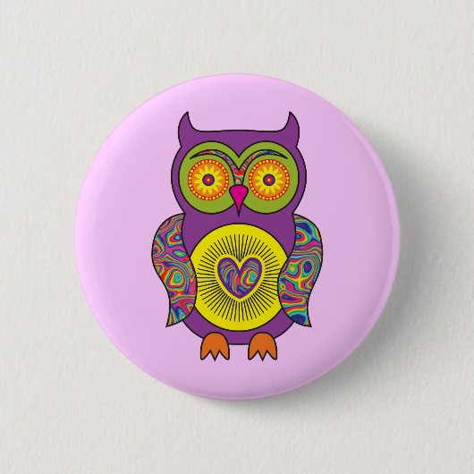Paars Psychedelic Owl Ronde Button 5,7 Cm (Voorkant)