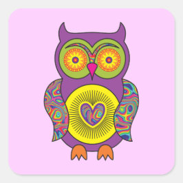 Paars Psychedelic Owl Vierkante Sticker