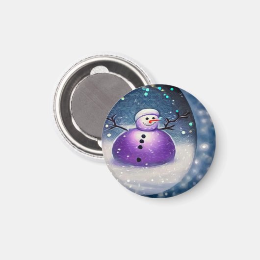 Paars Pudgy Painted Snowman Magneet (Voorkant / Achterkant)