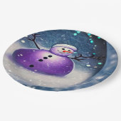Paars Pudgy Painted Snowman Papieren Bordje (Gekanteld)