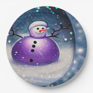 Paars Pudgy Painted Snowman Papieren Bordje