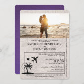 Paars Puerto Rico Paspoort Trouw Uitnodiging (Voorkant / Achterkant)