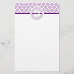 Paars Quatrefoil Monogram Briefpapier