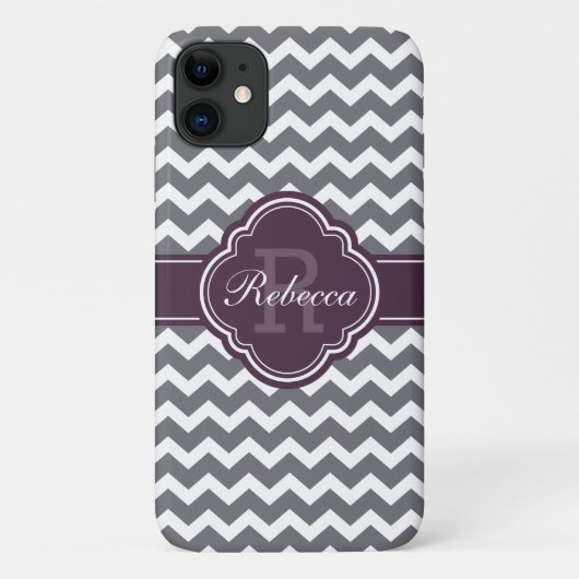 Paars Quatrefoil Monogram Gray Chevron Pattern Case-Mate iPhone Case (Achterkant)