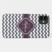 Paars Quatrefoil Monogram Gray Chevron Pattern Case-Mate iPhone Case (Achterkant (horizontaal))