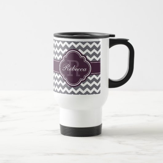 Paars Quatrefoil Monogram Gray Chevron Pattern Reisbeker (Rechts)