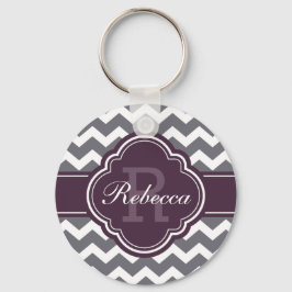 Paars Quatrefoil Monogram Gray Chevron Pattern Sleutelhanger