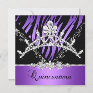 Paars Quinceanera 15e Zebra Tiara Diamond Kaart