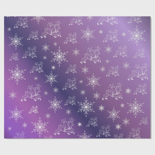 paars, rendier, ster, sterren, sneeuwvlok, kerst cadeaupapier (Vlak)