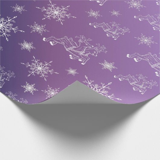 paars, rendier, ster, sterren, sneeuwvlok, kerst cadeaupapier (Hoek)