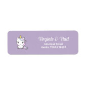 Paars retouradreslabel met een Cute Unicorn Etiket (Voorkant)