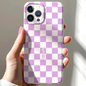 Paars Retro Geruit Patroon Monogram Case-Mate iPhone Case