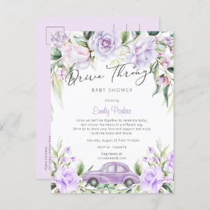 Paars rijden door Waterverf Floral Baby shower Uitnodiging Briefkaart