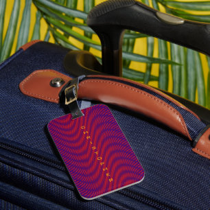 Paars & Rode Lijnen Gestreept Psychedelisch & Trip Bagagelabel