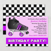 Paars Roller Schaats Birthday Party Kaart (Voorkant / Achterkant)