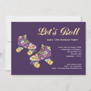 Paars Roller Schaats Roller Skating Birthday Party Kaart