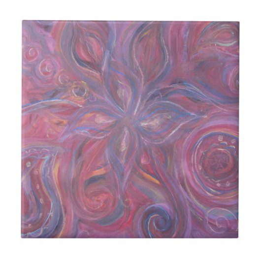 paars rood abstract bloempatroon tegeltje (Voorkant)