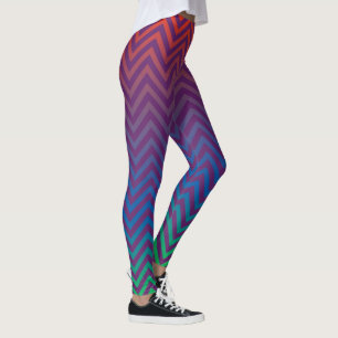Paars, Rood, Blauw & Groen Vintage Chevron Strepen Leggings