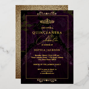 Paars Roos Dress Quinceanera Folie Uitnodiging