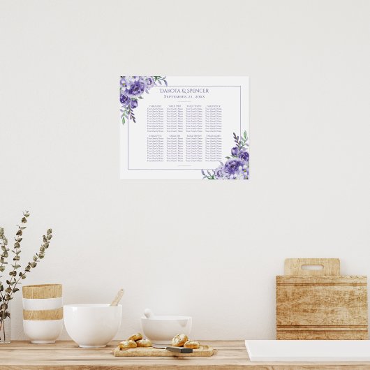 Paars Roos | Elegant Boho Floral 10 Seat Chart Poster (Keuken)