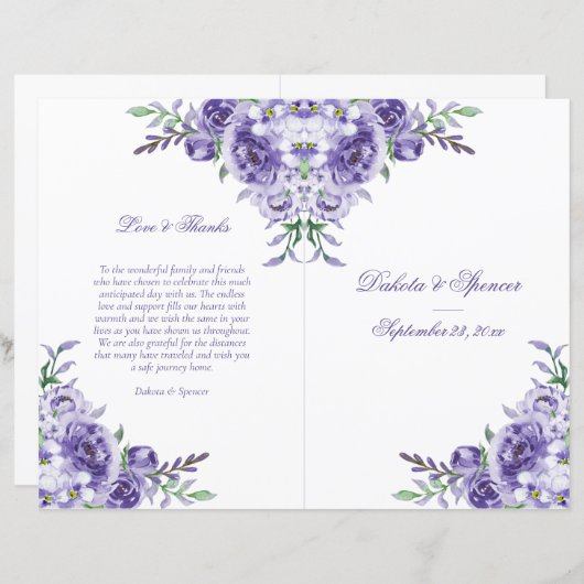 Paars Roos | Elegant Floral Ceremony-programma (Voorkant / Achterkant)