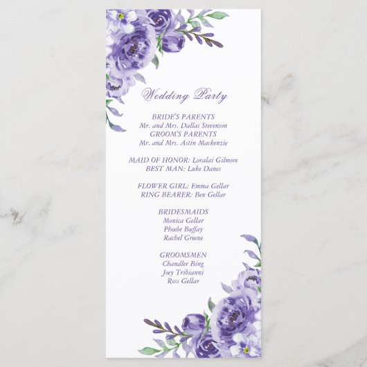 Paars Roos | Elegant Waterverf Floral Ceremony Programma (Achterkant)