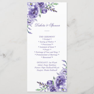 Paars Roos | Elegant Waterverf Floral Ceremony Programma