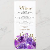 Paars Roos en Gold Leaf Editable Menu met 3 cursus (Voorkant)