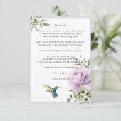 Paars Roos en kolibrie Informatiekaartje (Staand voorkant)