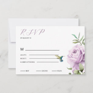 Paars Roos en kolibrie RSVP Kaartje