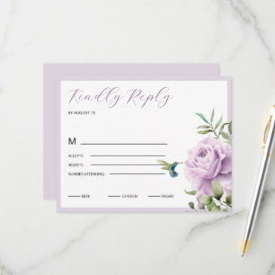 Paars Roos en kolibrie RSVP Kaartje