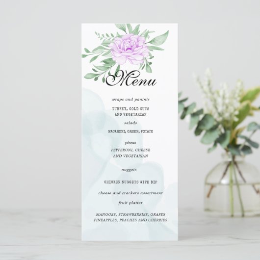 Paars Roos Eucalyptus Leaves Birthday Menu (Staand voorkant)