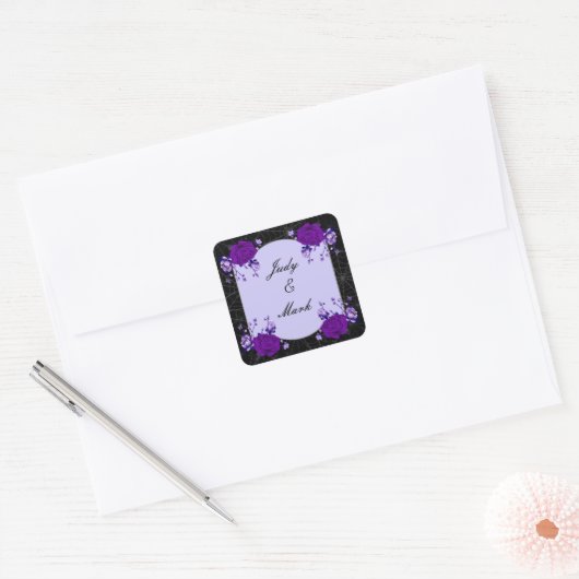 Paars Roos Floral Spiderweb - Dall Wedding Seal Vierkante Sticker (Envelop)