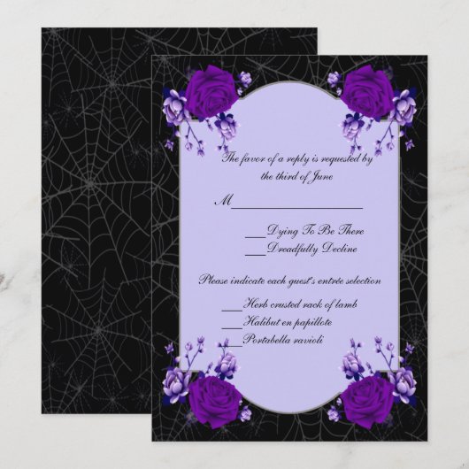 Paars Roos Floral Spiderweb Fall Wedding Response Kaart (Voorkant / Achterkant)