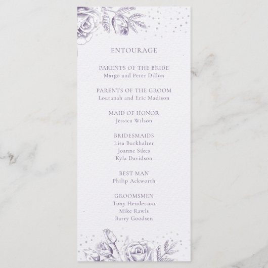  Paars Roos Glitter Confetti Wedding Programma (Achterkant)