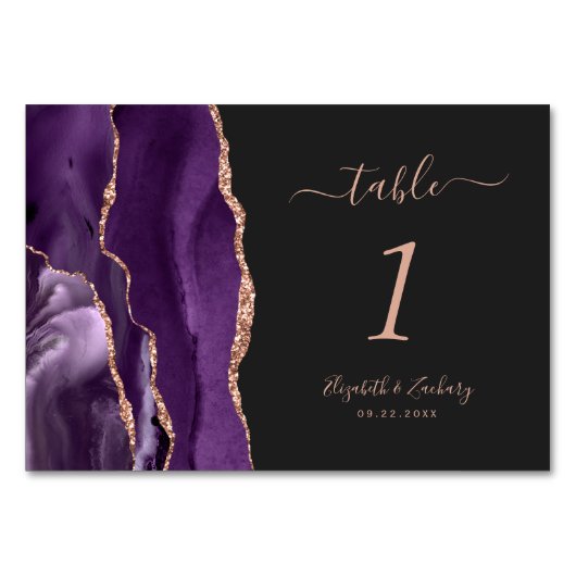 Paars Roos Gold Agate Dark Weddenschap Kaart (Voorkant)