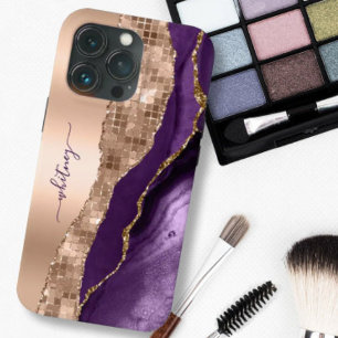 Paars Roos Gold Liquid Ink Marble Elegant iPhone 13 Hoesje