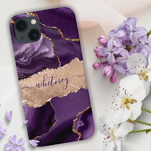 Paars Roos Gold Marble Liquid Ink Elegant Hoesje-M iPhone 13 Hoesje