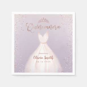 Paars roos goud glitter met jurk quinceañera servet