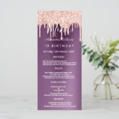 Paars roos goudglitterdrift Birthday Programme Programma (Staand voorkant)