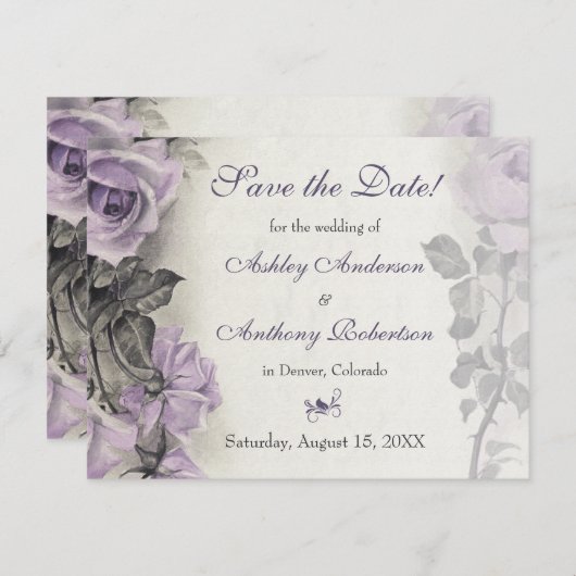 Paars Roos huwelijk sparen de Datum Save The Date (Voorkant / Achterkant)