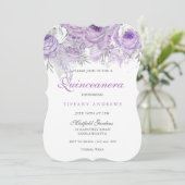 Paars Roos Silver Wonderland Quinceanera Invite Kaart (Staand voorkant)