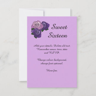 Paars Roos Sweet Sixteen Birthday Party Invite Kaart